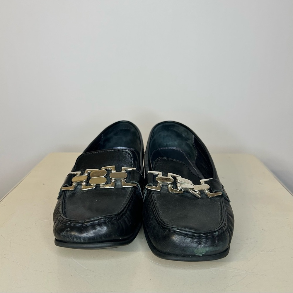 Cole Haan Anjali Moc Black Leather Loafers with Silver Embellishments, Size 8 - Picture 2 of 5